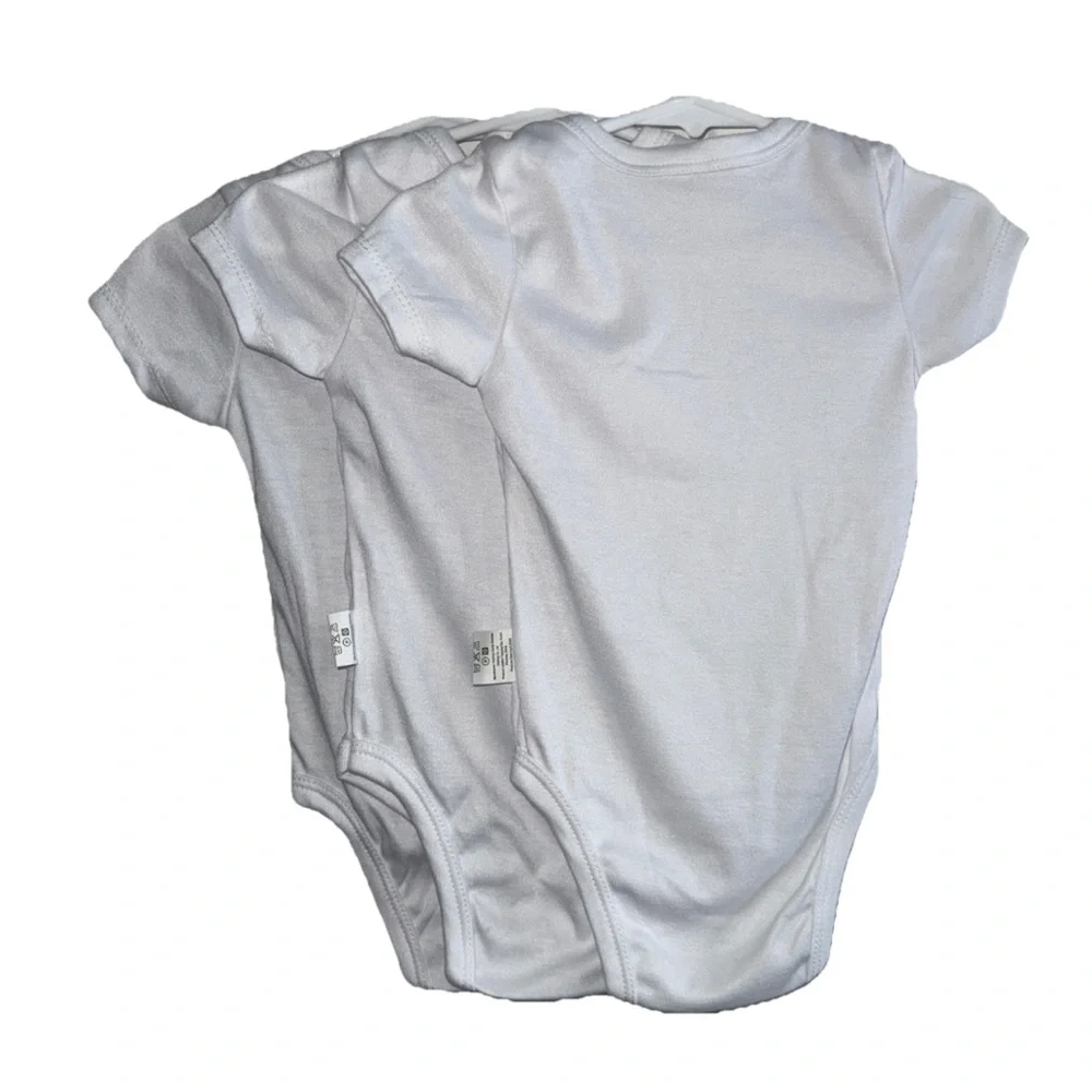 Baby One-Piece Bodysuit (3-Pack) Classic White 6-9 Months NEW